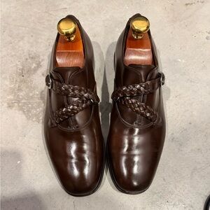 Gucci Dark Brown Braided Leather Monk Strap Oxfords